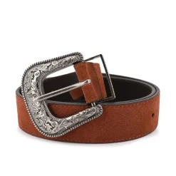 Ceinture en cuir western boucle argentée à motifs gravés Femme DEELUXE 74