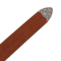 Ceinture en cuir western boucle argentée à motifs gravés Femme DEELUXE 74