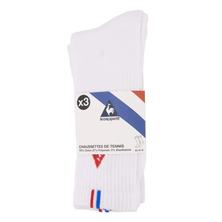 Chaussettes de tennis lot de 3 paires blanches Homme LE COQ SPORTIF