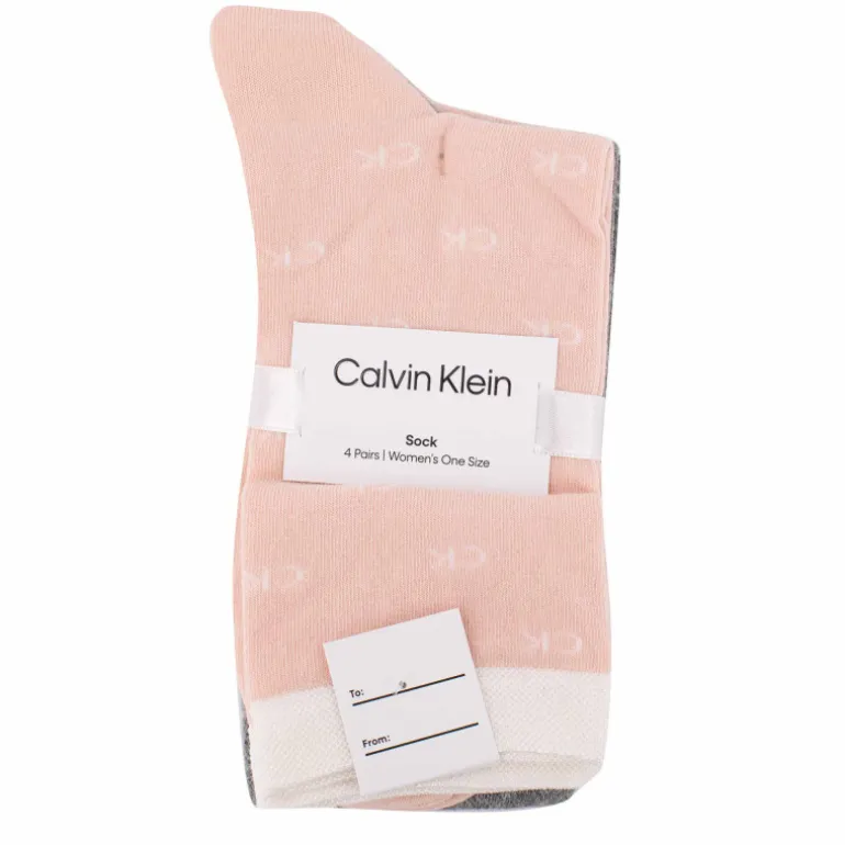 Chaussettes mi-haute liseré blanc logo imprimé lot x4 rose/gris Femme CALVIN KLEIN