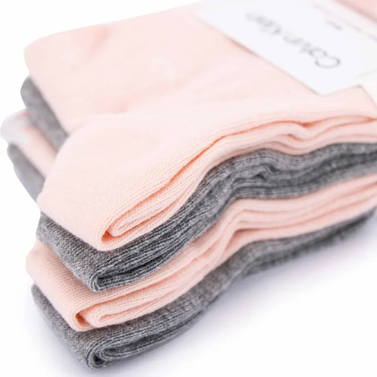 Chaussettes mi-haute liseré blanc logo imprimé lot x4 rose/gris Femme CALVIN KLEIN