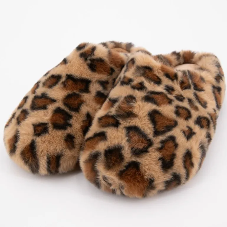Chaussons à poils imprimé léopard Femme KELARA