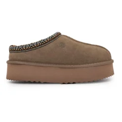 Chaussons en cuir effet daim fourrés liseré cheville Femme KELARA