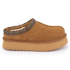 Chaussons en cuir effet daim fourrés liseré cheville Femme KELARA