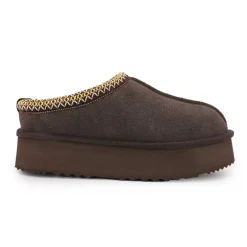 Chaussons en cuir effet daim fourrés liseré cheville Femme KELARA