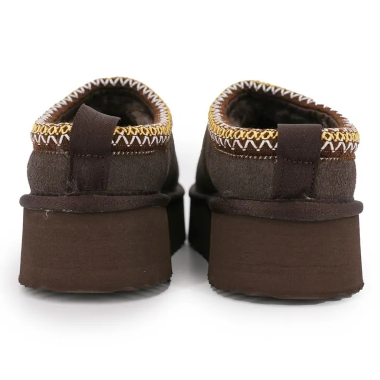 Chaussons en cuir effet daim fourrés liseré cheville Femme KELARA