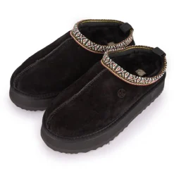 Chaussons en cuir effet daim fourrés liseré cheville Femme KELARA