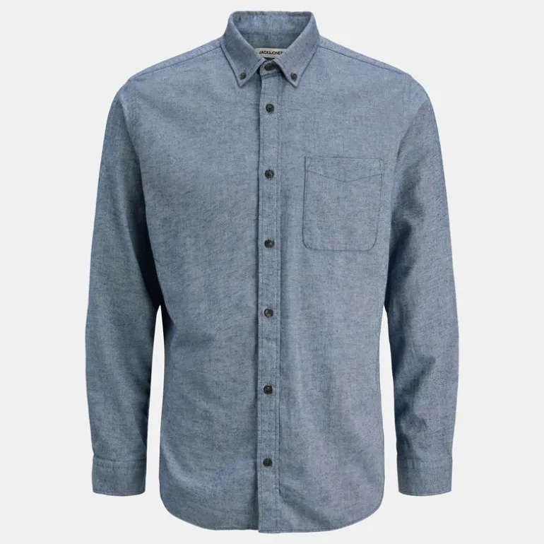 Chemise classique bleu gris coton mélangé regular fit Homme JACK & JONES