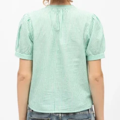 Chemise col v blanche à rayures vertes tori Femme LA PETITE ETOILE