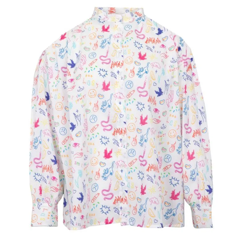 Chemise coton multicolor imprimé dessins col mao Femme DIXIE