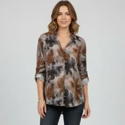 Chemise fluide grigio imprimé à fleurs Femme PLEASE