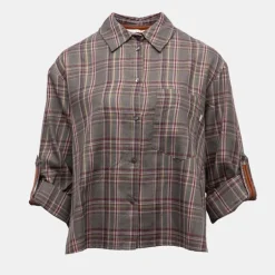 Chemise grigio à carreaux asymétrique manches 3/4 Femme PLEASE