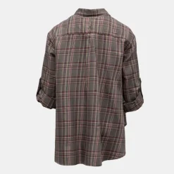 Chemise grigio à carreaux asymétrique manches 3/4 Femme PLEASE