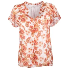 Chemise manches courtes imprimée fleurs orange Femme DEELUXE 74