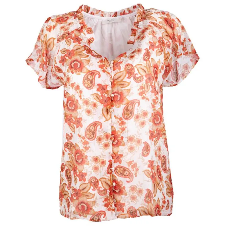 Chemise manches courtes imprimée fleurs orange Femme DEELUXE 74