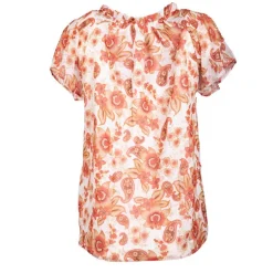 Chemise manches courtes imprimée fleurs orange Femme DEELUXE 74