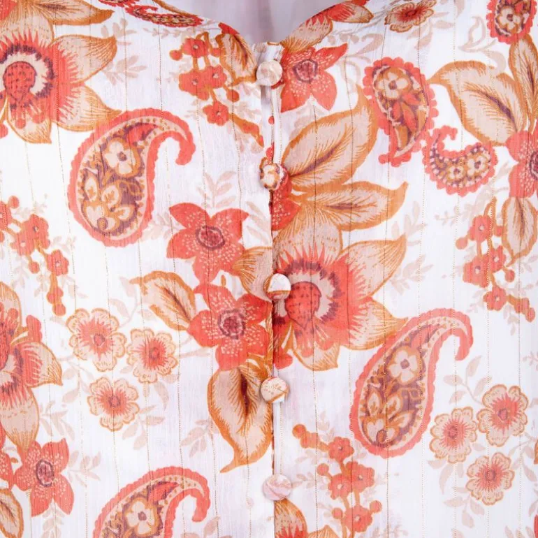 Chemise manches courtes imprimée fleurs orange Femme DEELUXE 74