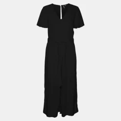 Combinaison manches courtes col en v noir avec ceinture Femme VERO MODA