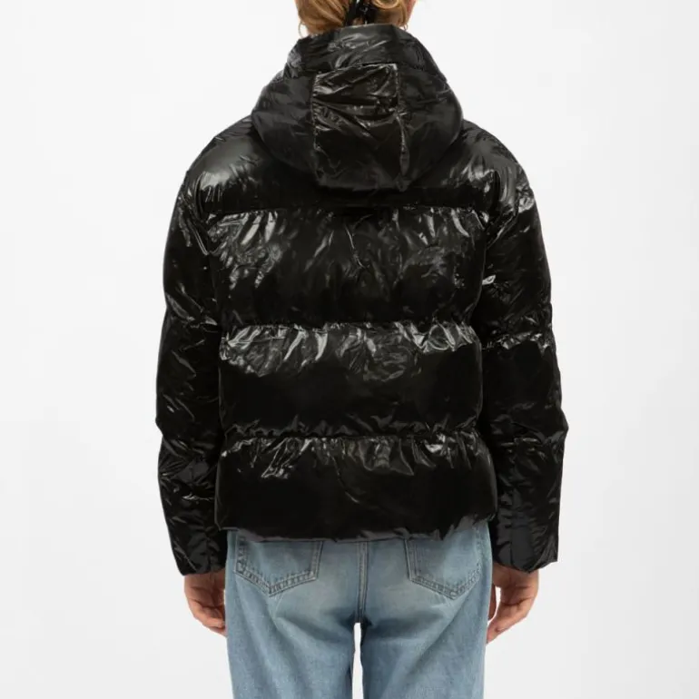 Doudoune courte à capuche noir brillant nelly Femme LA PETITE ETOILE