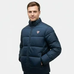 Doudoune unie avec bande colorée navy cesar col montant Homme ROSSIGNOL