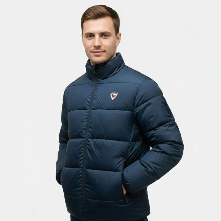 Doudoune unie avec bande colorée navy cesar col montant Homme ROSSIGNOL
