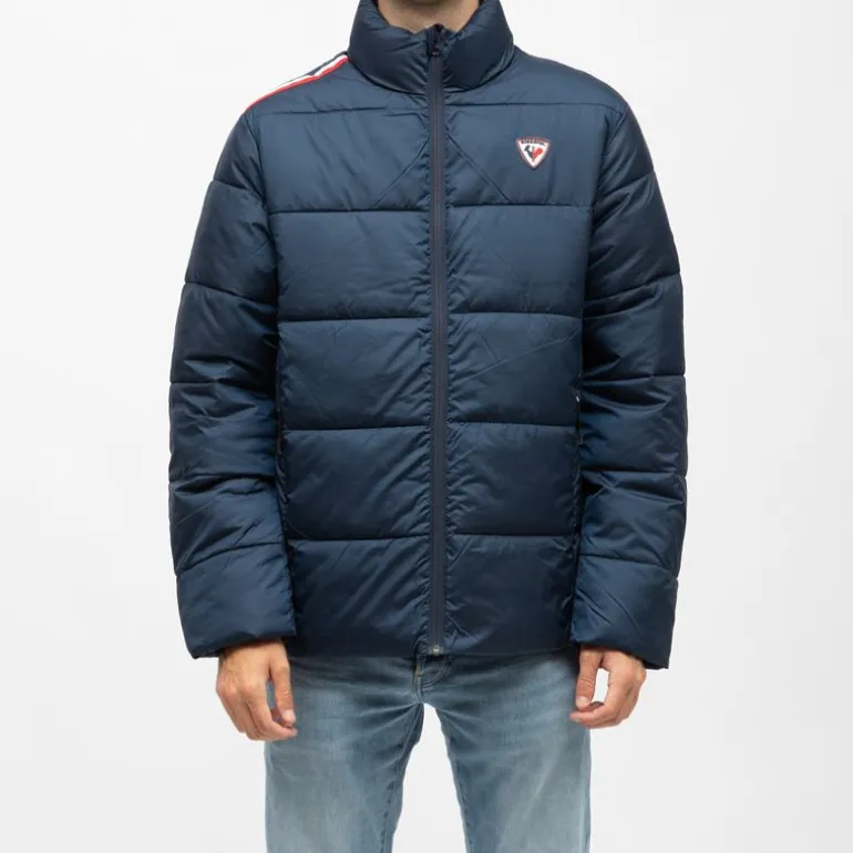 Doudoune unie avec bande colorée navy cesar col montant Homme ROSSIGNOL