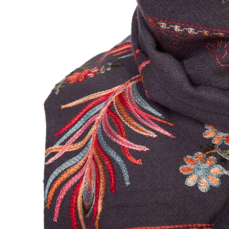 Echarpe noire brodée à fleurs Lindsay 70x180cm Mixte BURTON OF LONDON