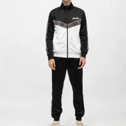 Ensemble jogging noir et veste zippée blanche avec bandes noires Homme ELLESSE