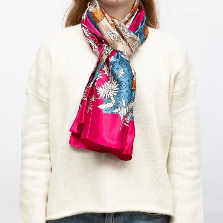 Foulard effet satiné à fleurs avec motif graphique 90x180cm Femme MANOUKIAN