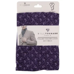 Foulard toucher coton imprimé violet 60x180 cm Homme BILL TORNADE