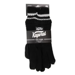 Gants en maille noir à rayures aux poignets Homme KAPORAL