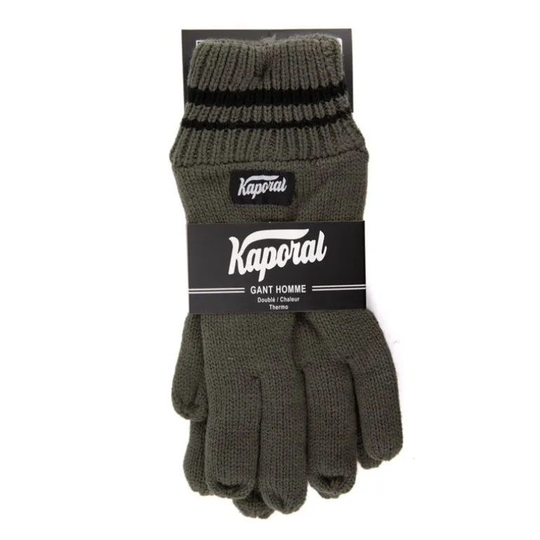 Gants en maille noir à rayures aux poignets Homme KAPORAL