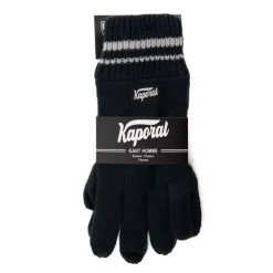 Gants en maille noir à rayures aux poignets Homme KAPORAL