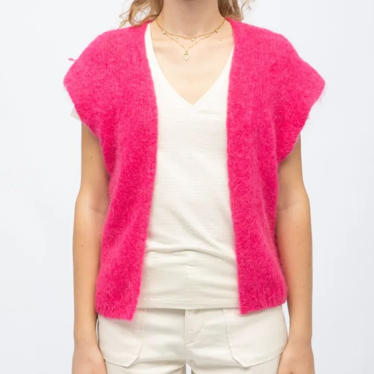 Gilet rose vibrant maille sade Femme LA PETITE ETOILE