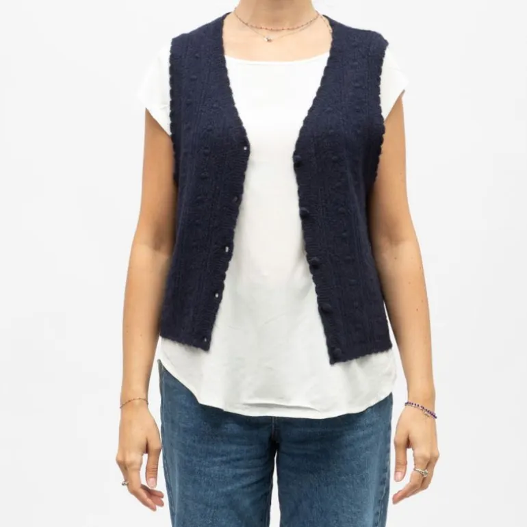 Gilet sans manches bleu marine monica maille crocheté Femme LA PETITE ETOILE