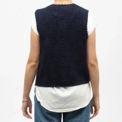 Gilet sans manches bleu marine monica maille crocheté Femme LA PETITE ETOILE