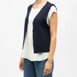Gilet sans manches bleu marine monica maille crocheté Femme LA PETITE ETOILE