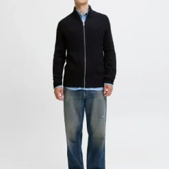 Gilet zippé en maille tricoté avec col cheminée Homme JACK & JONES