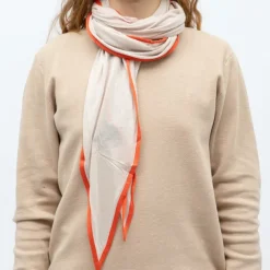Grande écharpe légère douce 1mx2,50m avec bordure orange corail Mixte THE KOOPLES