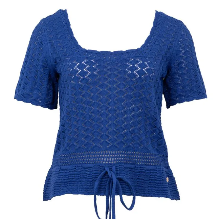 Haut bleu roi en maille à nouer col rond Mayla Femme LA PETITE ETOILE