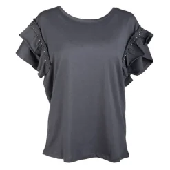 Haut manches courtes à volants kaki Femme DEELUXE 74