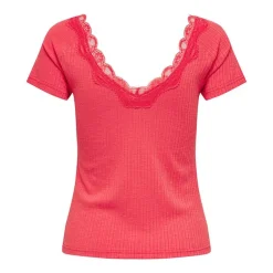 Haut manches courtes Lennie rouges dentelle décolleté Femme ONLY