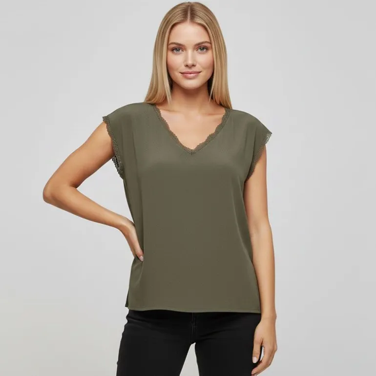 Haut manches courtes selina kalamata col v Femme ONLY