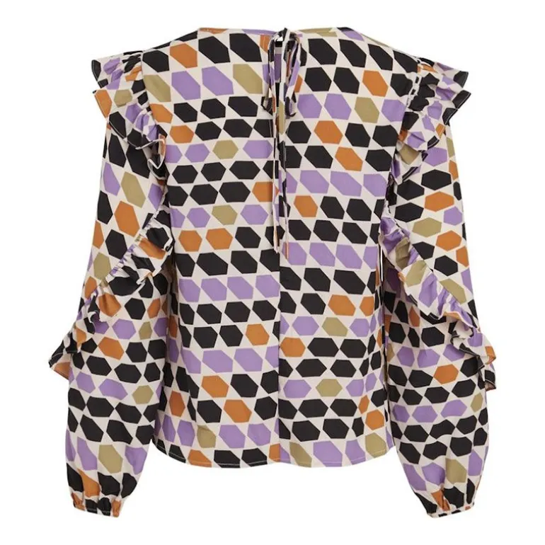 Haut ml vifisker l/s frill top /rx 14079871 Femme VILA