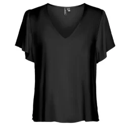 Haut noir fluide manches courtes à volants Femme VERO MODA