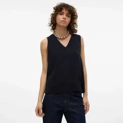 Haut noir sans manches avec col en v Femme VERO MODA