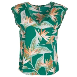 Haut sans manches col V imprimé tropical vert Femme ONLY