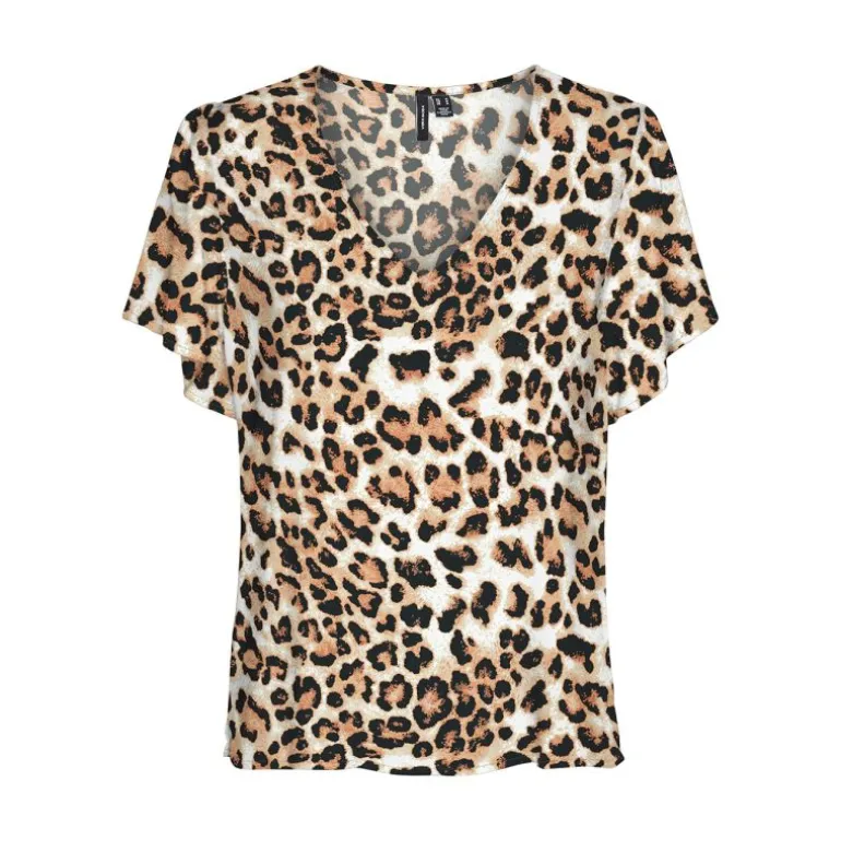 Haut tan à motif léopard manches courtes Femme VERO MODA
