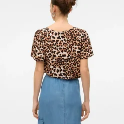 Haut tan à motif léopard manches courtes Femme VERO MODA