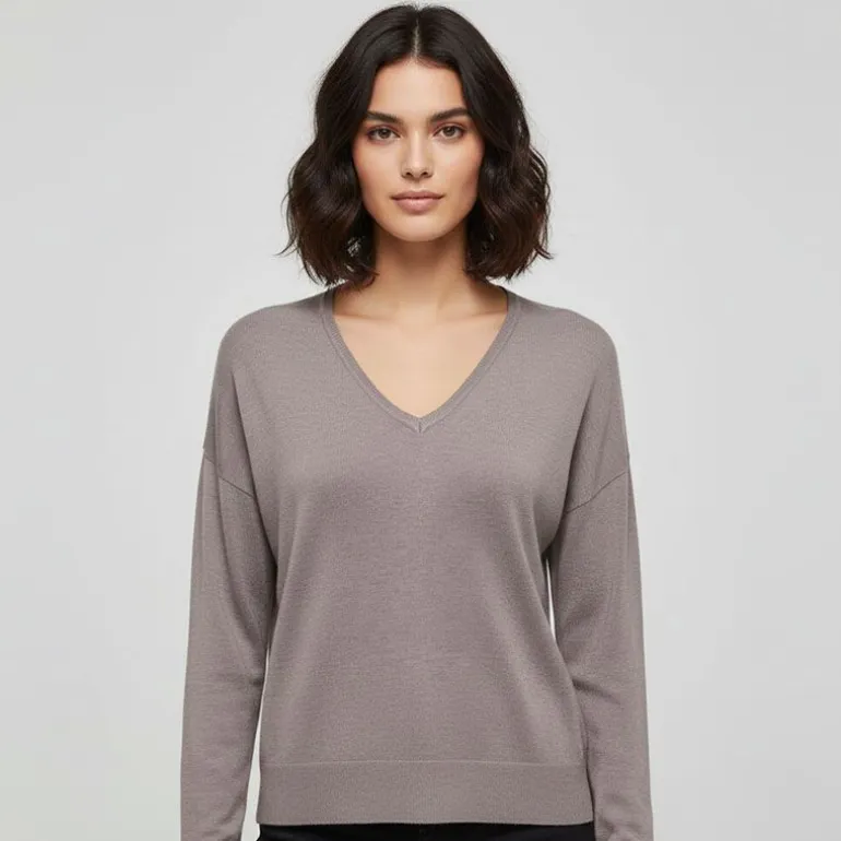 Haut vienna manches longues en maille col V Femme ONLY